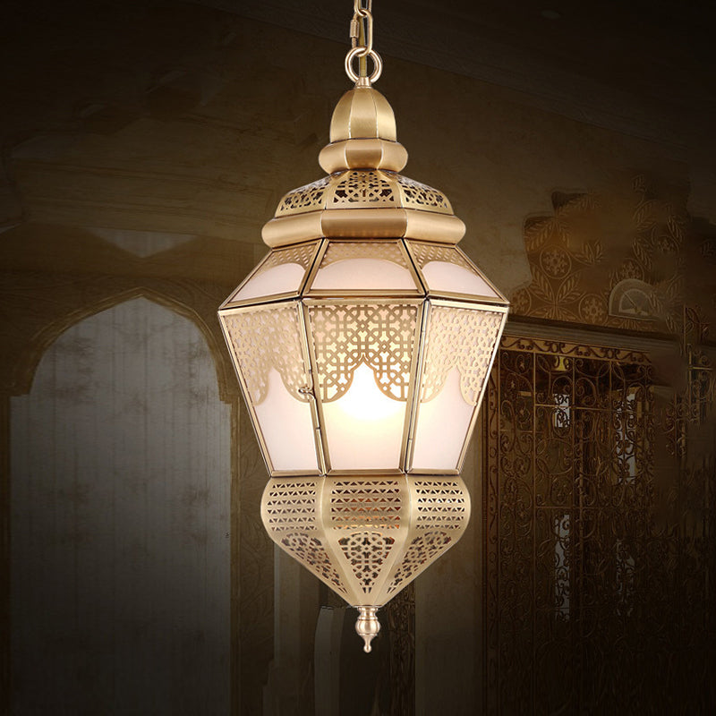 Brass 2 Lights Hanging Ceiling Light Arab Style Metal Lantern Chandelier Lighting for Coffee Shop Clearhalo 'Ceiling Lights' 'Chandeliers' Lighting' options 809425