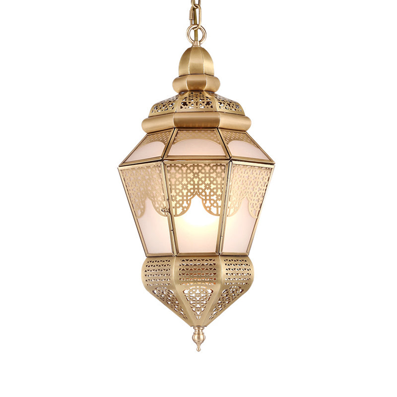 Brass 2 Lights Hanging Ceiling Light Arab Style Metal Lantern Chandelier Lighting for Coffee Shop Clearhalo 'Ceiling Lights' 'Chandeliers' Lighting' options 809426