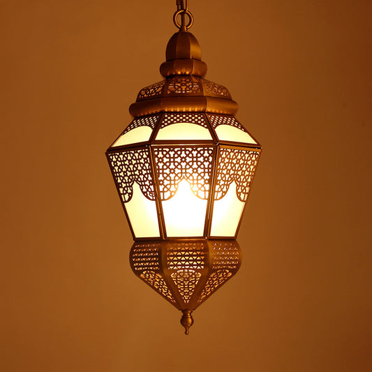 Brass 2 Lights Hanging Ceiling Light Arab Style Metal Lantern Chandelier Lighting for Coffee Shop Clearhalo 'Ceiling Lights' 'Chandeliers' Lighting' options 809427