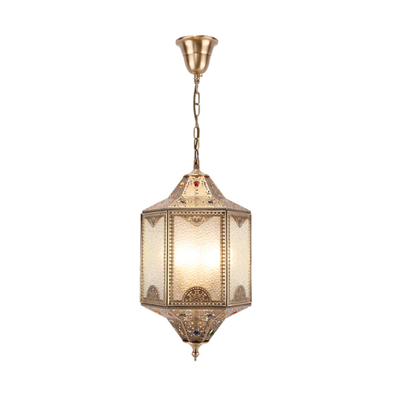 Frosted Glass Hexagonal Hanging Light Kit Decorative 3 Lights Porch Chandelier Lamp in Brass Clearhalo 'Ceiling Lights' 'Chandeliers' Lighting' options 809437