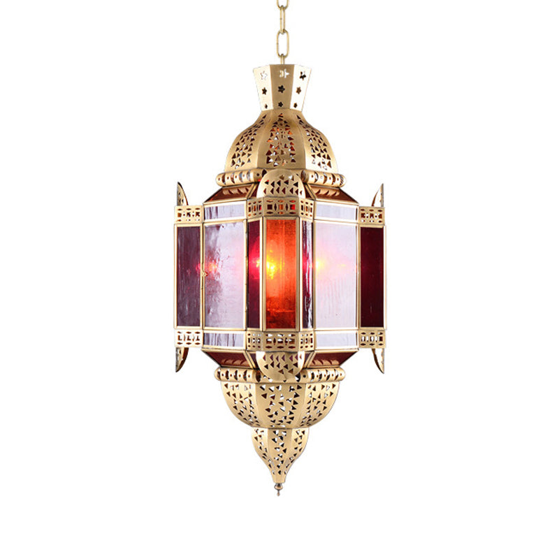 Lantern Red Glass Suspension Pendant Arab 3 Heads Living Room Chandelier in Brass with Hollow-Out Design Clearhalo 'Ceiling Lights' 'Chandeliers' Lighting' options 809442