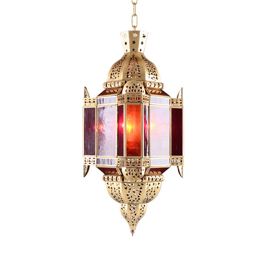 Lantern Red Glass Suspension Pendant Arab 3 Heads Living Room Chandelier in Brass with Hollow-Out Design Clearhalo 'Ceiling Lights' 'Chandeliers' Lighting' options 809442