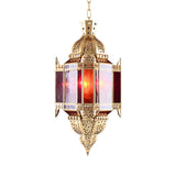 Lantern Red Glass Suspension Pendant Arab 3 Heads Living Room Chandelier in Brass with Hollow-Out Design Clearhalo 'Ceiling Lights' 'Chandeliers' Lighting' options 809442