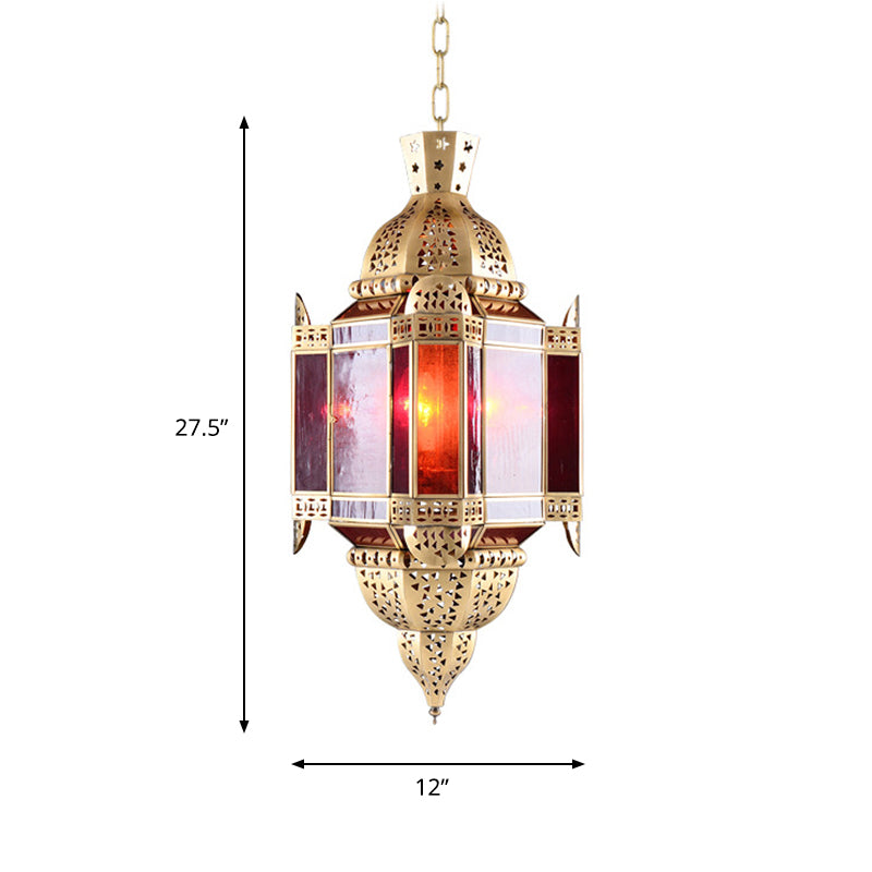 Lantern Red Glass Suspension Pendant Arab 3 Heads Living Room Chandelier in Brass with Hollow-Out Design Clearhalo 'Ceiling Lights' 'Chandeliers' Lighting' options 809443