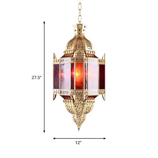 Lantern Red Glass Suspension Pendant Arab 3 Heads Living Room Chandelier in Brass with Hollow-Out Design Clearhalo 'Ceiling Lights' 'Chandeliers' Lighting' options 809443