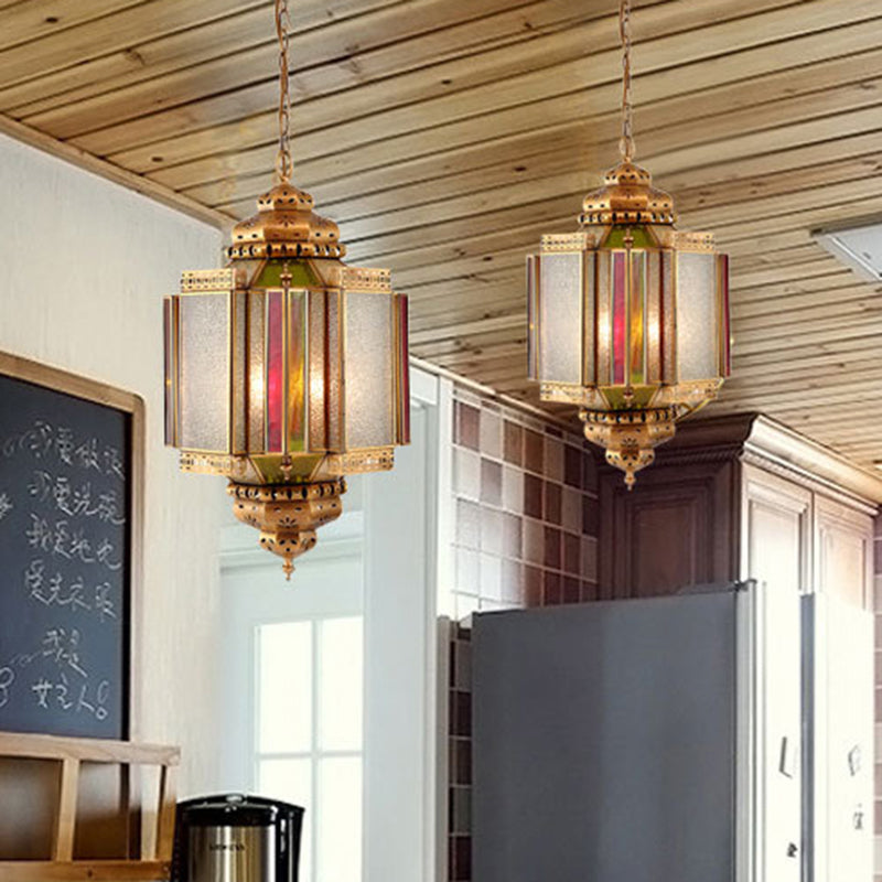 4 Lights Ceiling Chandelier Classic Porch Hanging Lamp with Lantern Frosted Glass Shade in Brass Clearhalo 'Ceiling Lights' 'Chandeliers' Lighting' options 809454