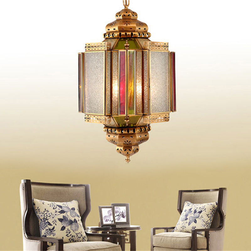 4 Lights Ceiling Chandelier Classic Porch Hanging Lamp with Lantern Frosted Glass Shade in Brass Clearhalo 'Ceiling Lights' 'Chandeliers' Lighting' options 809456