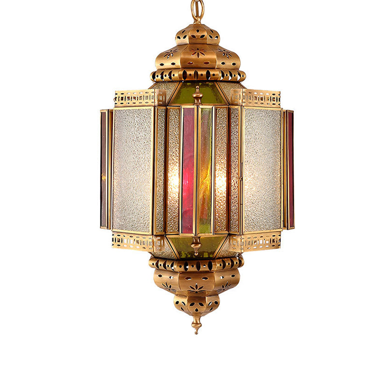 4 Lights Ceiling Chandelier Classic Porch Hanging Lamp with Lantern Frosted Glass Shade in Brass Clearhalo 'Ceiling Lights' 'Chandeliers' Lighting' options 809457