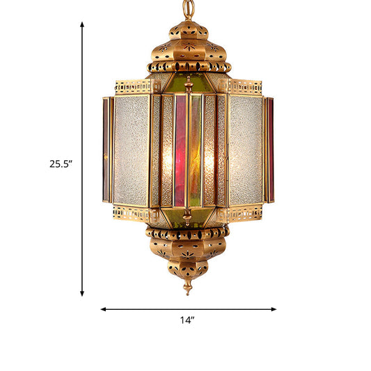 4 Lights Ceiling Chandelier Classic Porch Hanging Lamp with Lantern Frosted Glass Shade in Brass Clearhalo 'Ceiling Lights' 'Chandeliers' Lighting' options 809458