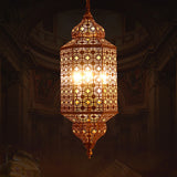 Arab Hexagonal Chandelier Light 3-Bulb Metal Hanging Pendant in Brass with Hollow-Out Design Clearhalo 'Ceiling Lights' 'Chandeliers' Lighting' options 809460