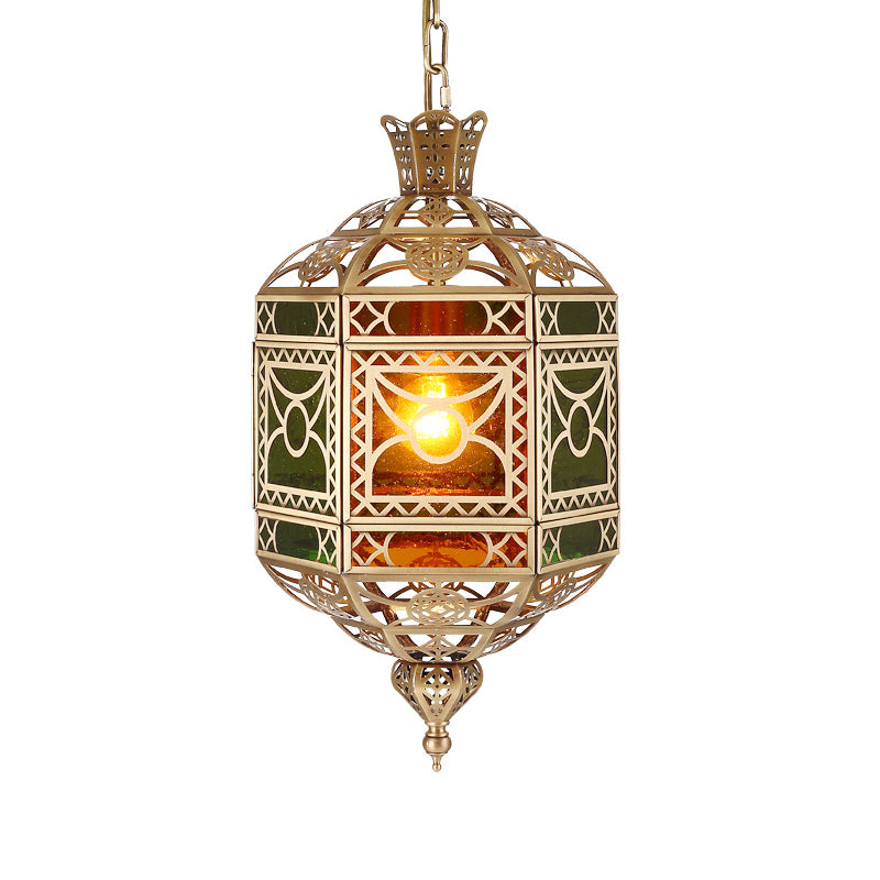 2-Bulb Ceiling Pendant Decorative Lantern Metallic Chandelier Light Fixture in Brass Clearhalo 'Ceiling Lights' 'Chandeliers' Lighting' options 809472