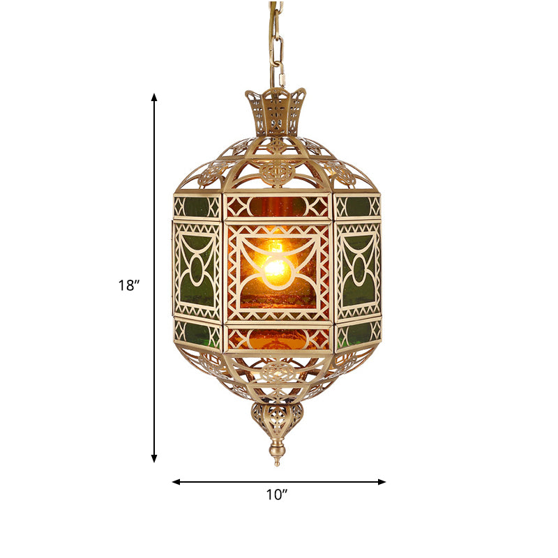 2-Bulb Ceiling Pendant Decorative Lantern Metallic Chandelier Light Fixture in Brass Clearhalo 'Ceiling Lights' 'Chandeliers' Lighting' options 809473