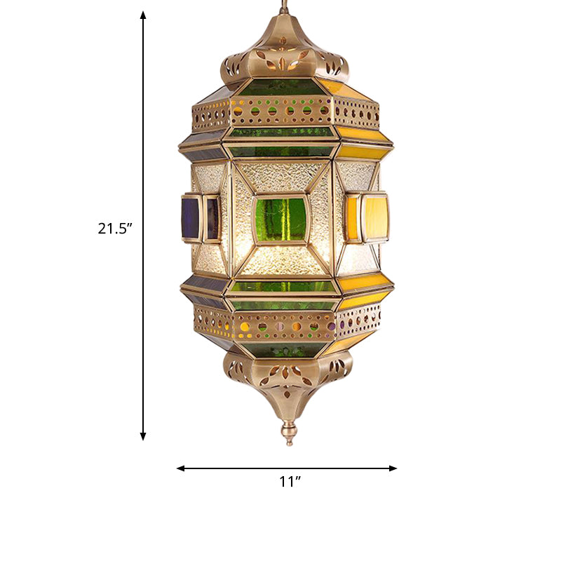 Hexagonal Corridor Pendant Chandelier Arab Metal 4 Lights Brass Finish Ceiling Suspension Lamp Clearhalo 'Ceiling Lights' 'Chandeliers' Lighting' options 809478