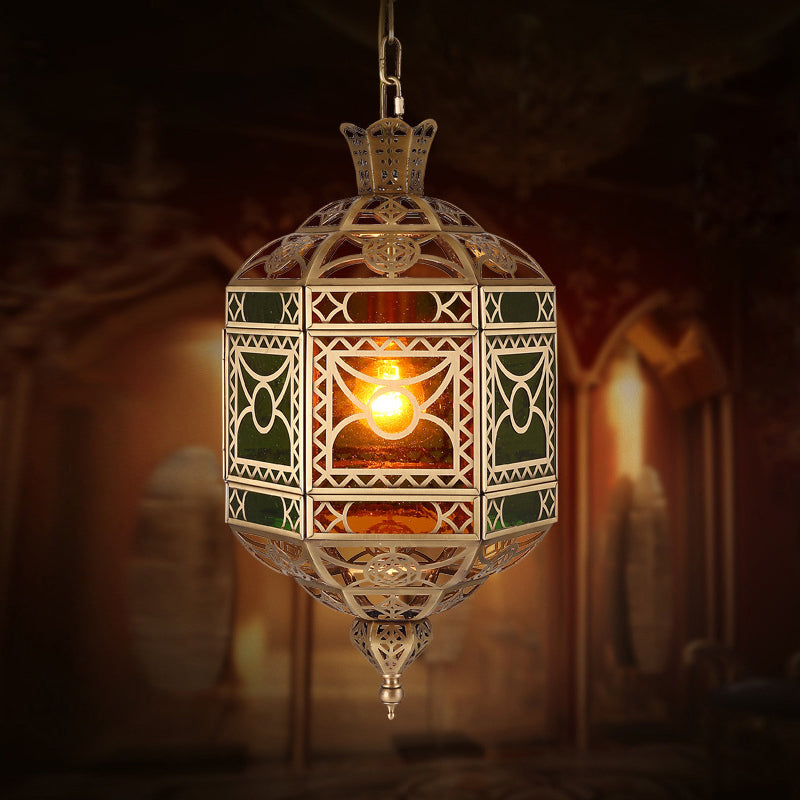 Brass 2 Heads Chandelier Arab Style Metallic Lantern Pendant Lighting Fixture for Restaurant Clearhalo 'Ceiling Lights' 'Chandeliers' Lighting' options 809480