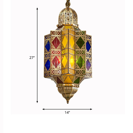 Metallic Brass Chandelier Light Fixture Lantern Shaped 3 Heads Traditional Hanging Pendant for Hallway Clearhalo 'Ceiling Lights' 'Chandeliers' Lighting' options 809488