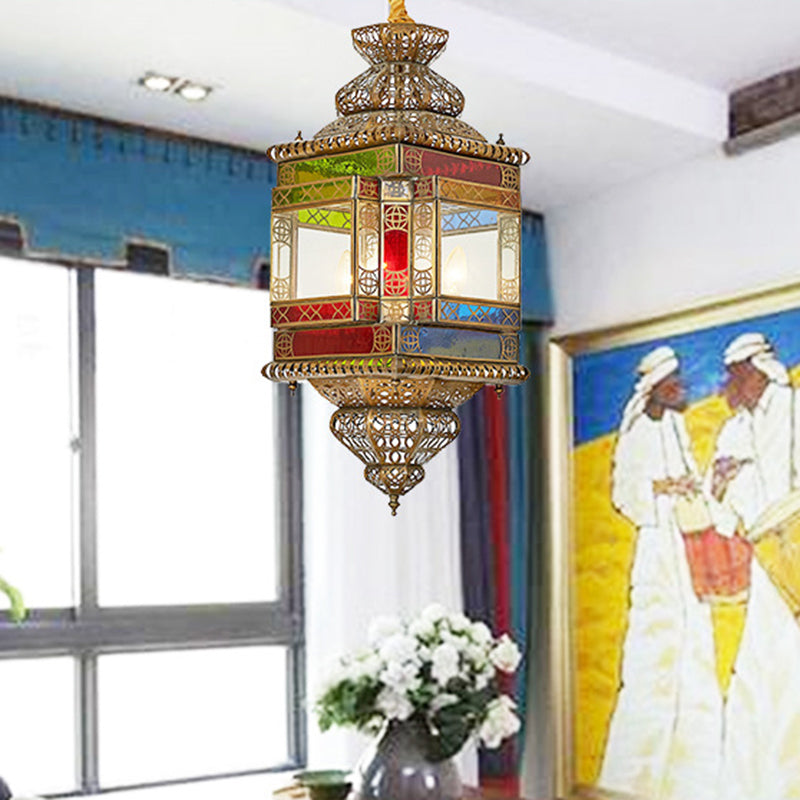 Cut Glass Lantern Drop Pendant Country Style 3 Heads Bedroom Chandelier Lamp in Brass Brass Clearhalo 'Ceiling Lights' 'Chandeliers' Lighting' options 809489_5e3a7062-682a-40bc-b17b-f3d39f2c6e53