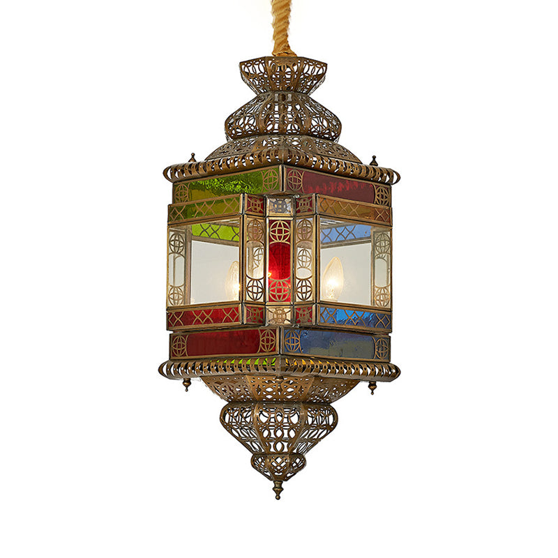 Cut Glass Lantern Drop Pendant Country Style 3 Heads Bedroom Chandelier Lamp in Brass Clearhalo 'Ceiling Lights' 'Chandeliers' Lighting' options 809492