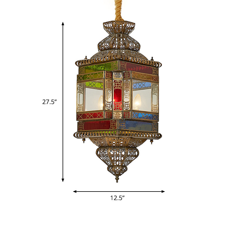 Cut Glass Lantern Drop Pendant Country Style 3 Heads Bedroom Chandelier Lamp in Brass Clearhalo 'Ceiling Lights' 'Chandeliers' Lighting' options 809493