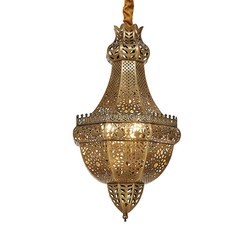 3-Light Chandelier Lighting Rustic Bedroom Suspension Pendant with Basket Metal Shade in Brass Clearhalo 'Ceiling Lights' 'Chandeliers' Lighting' options 809506