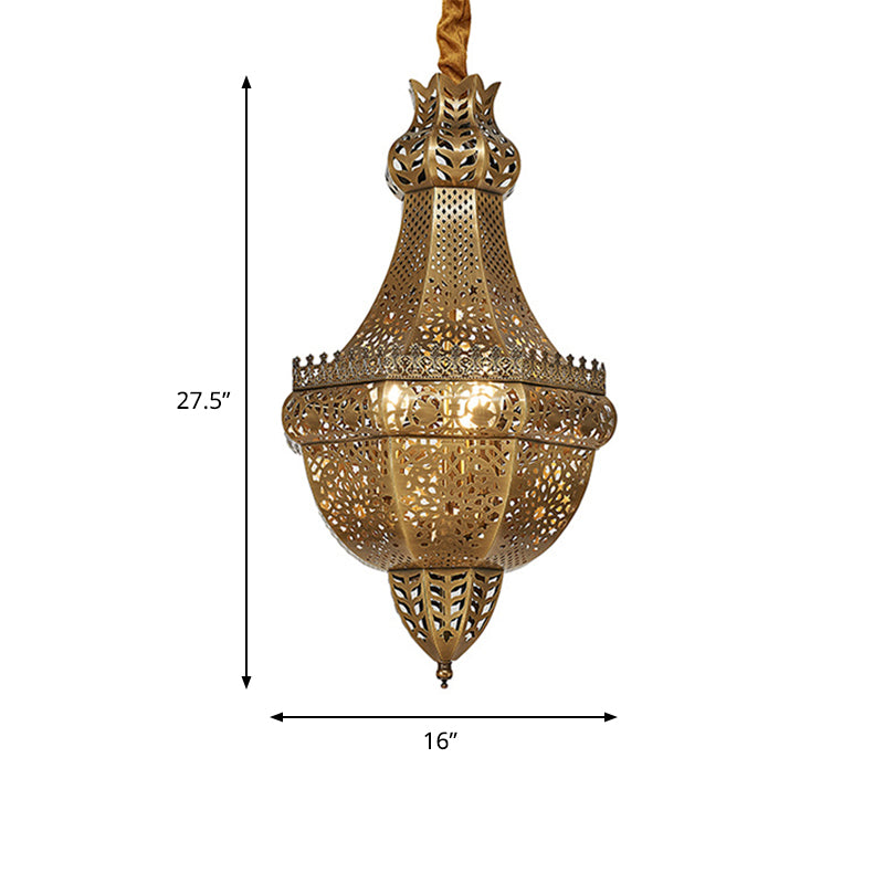 3-Light Chandelier Lighting Rustic Bedroom Suspension Pendant with Basket Metal Shade in Brass Clearhalo 'Ceiling Lights' 'Chandeliers' Lighting' options 809508