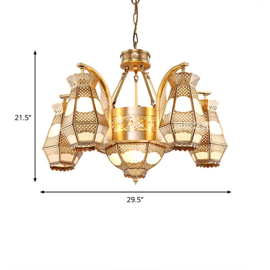 8 Heads Diamond Pendant Chandelier Arab Style Brass Opal Glass Hanging Light Fixture with Curved Arm Clearhalo 'Ceiling Lights' 'Chandeliers' Lighting' options 809518