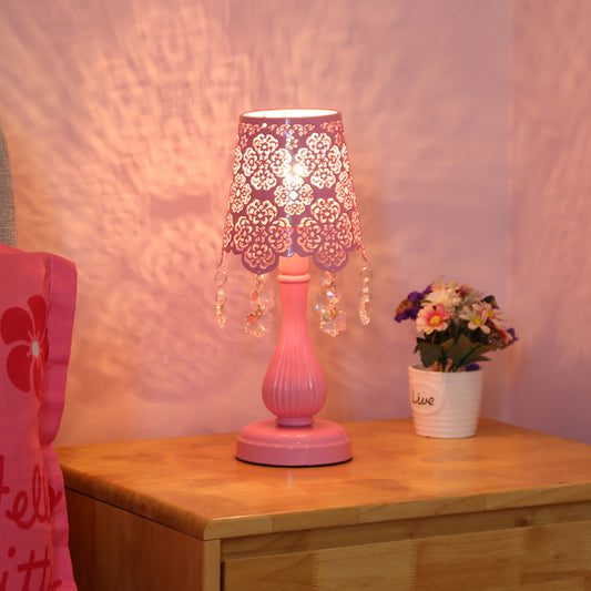 Modern Cutout Cone Night Lamp Iron 1 Light Table Lighting in Pink with Snowflake Crystal Accent Pink Clearhalo 'Lamps' 'Table Lamps' Lighting' 809658