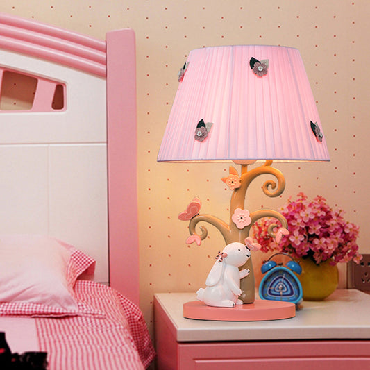 Cartoon Pleated Shade Table Light Fabric 1 Bulb Bedroom Night Lighting in Pink with Rabbit Decor Pink Clearhalo 'Lamps' 'Table Lamps' Lighting' 809694