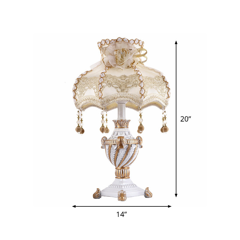 Resin Urn-Shaped Table Lamp Pastoral Style 1 Head Beige Night Light with Fabric Shade Clearhalo 'Lamps' 'Table Lamps' Lighting' 809797