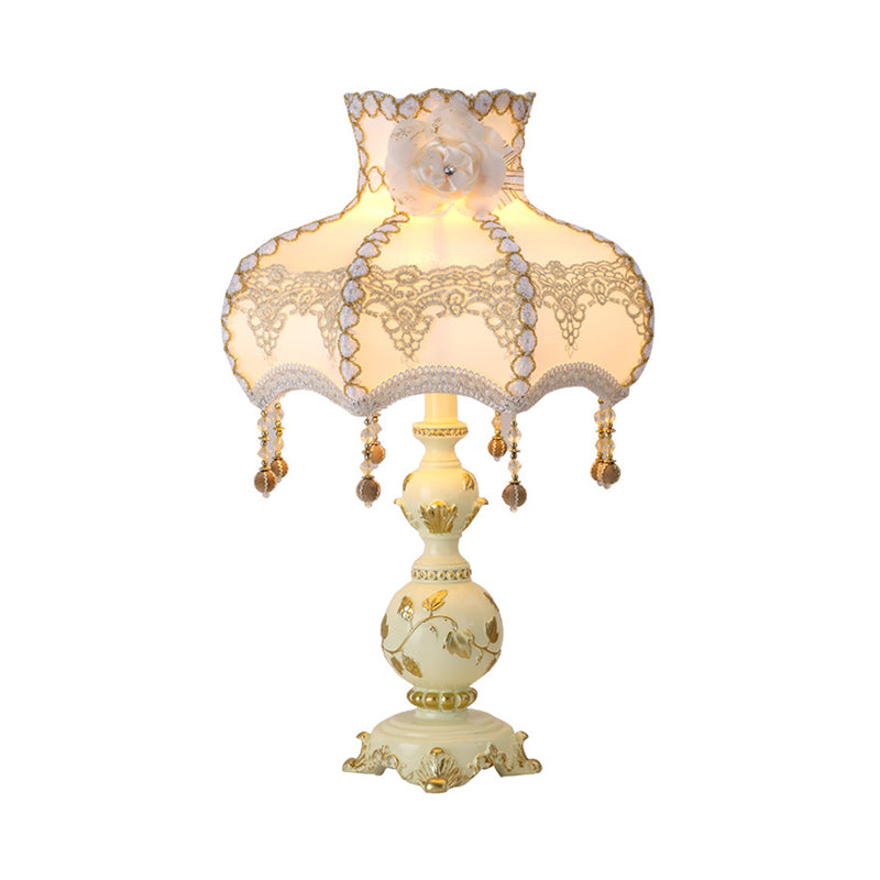 Braided Trim Night Table Light Romantic Pastoral Fabric Single Beige Nightstand Lamp with Resin Base Clearhalo 'Lamps' 'Table Lamps' Lighting' 809800