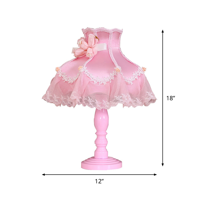 Kids Lace Edge Table Lighting Fabric 1-Light Girls Bedroom Nightstand Lamp in Pink with Rose Decor Clearhalo 'Lamps' 'Table Lamps' Lighting' 809829