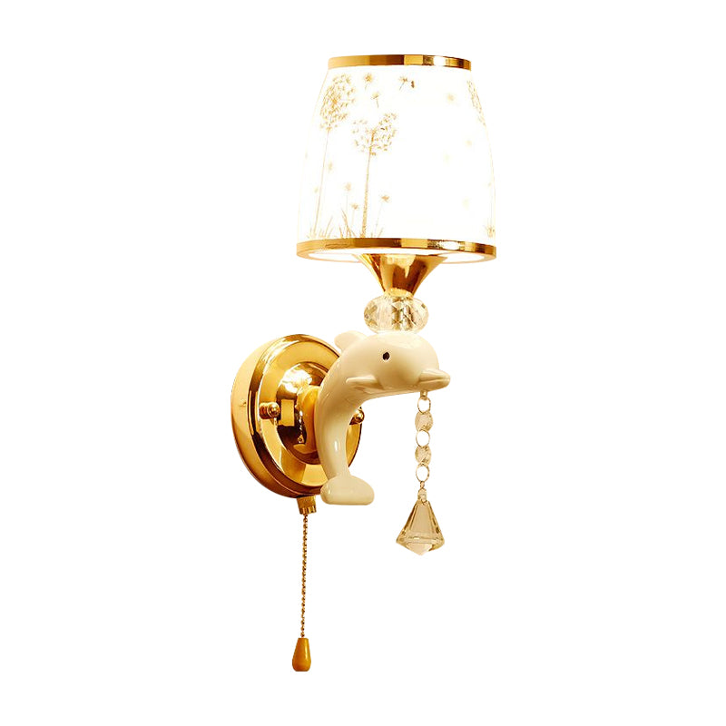 Dolphin Base Bedside Wall Mount Light Metal 1/2 Lights Kids Sconce Light Fixture in White with Pull Chain Clearhalo 'Wall Lamps & Sconces' 'Wall Lights' Lighting' 809848