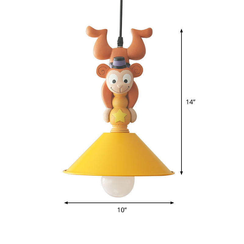 Kids Cartoon Monkey Ceiling Light Resin 1/3 Lamps Bedroom Hanging Pendant in Yellow with Cone Shade Clearhalo 'Ceiling Lights' 'Pendant Lights' 'Pendants' Lighting' 809862