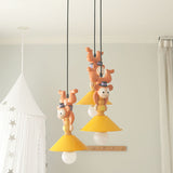 Kids Cartoon Monkey Ceiling Light Resin 1/3 Lamps Bedroom Hanging Pendant in Yellow with Cone Shade Clearhalo 'Ceiling Lights' 'Pendant Lights' 'Pendants' Lighting' 809864