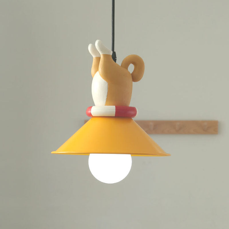 Yellow Animals Hanging Lamp Kit Cartoon Single Bulb Resin Pendant Lighting with Conic Shade Yellow A Clearhalo 'Ceiling Lights' 'Pendant Lights' 'Pendants' Lighting' 809868_1e10c9bc-db9c-4e65-ad3b-6d33dd9fb213