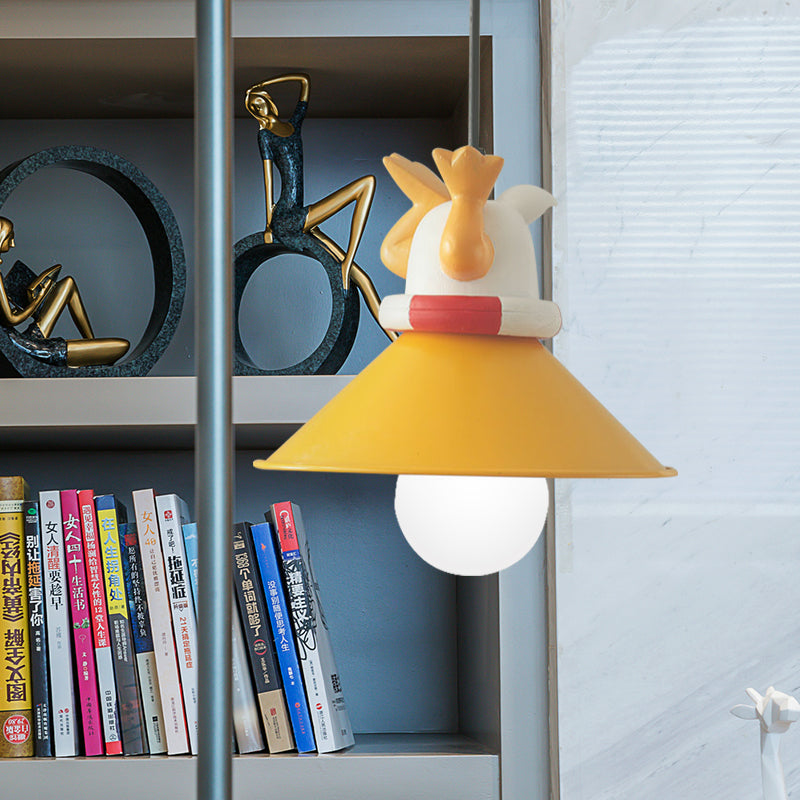 Yellow Animals Hanging Lamp Kit Cartoon Single Bulb Resin Pendant Lighting with Conic Shade Clearhalo 'Ceiling Lights' 'Pendant Lights' 'Pendants' Lighting' 809874