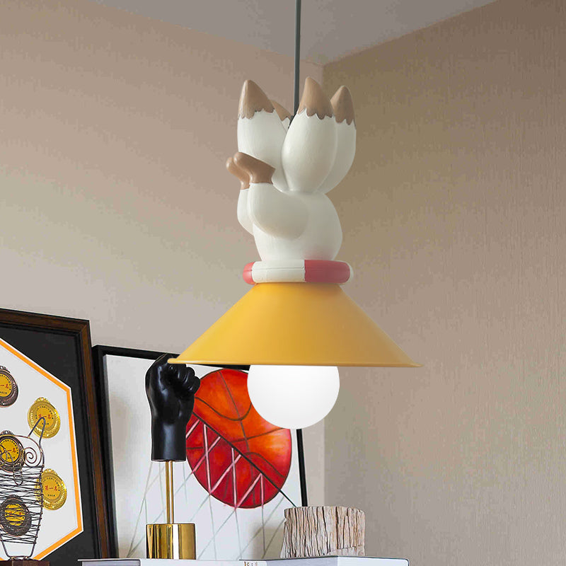 Yellow Animals Hanging Lamp Kit Cartoon Single Bulb Resin Pendant Lighting with Conic Shade Clearhalo 'Ceiling Lights' 'Pendant Lights' 'Pendants' Lighting' 809878