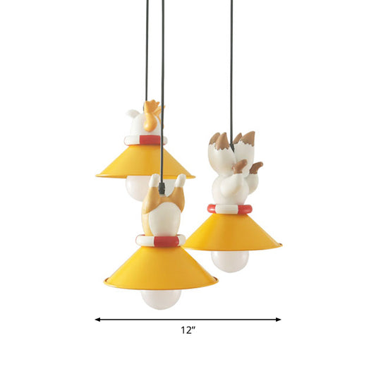 Metal Cone Multi Ceiling Light Cartoon 3 Bulbs Yellow Pendant Light Fixture with Animals Resin Deco Clearhalo 'Ceiling Lights' 'Pendant Lights' 'Pendants' Lighting' 809883