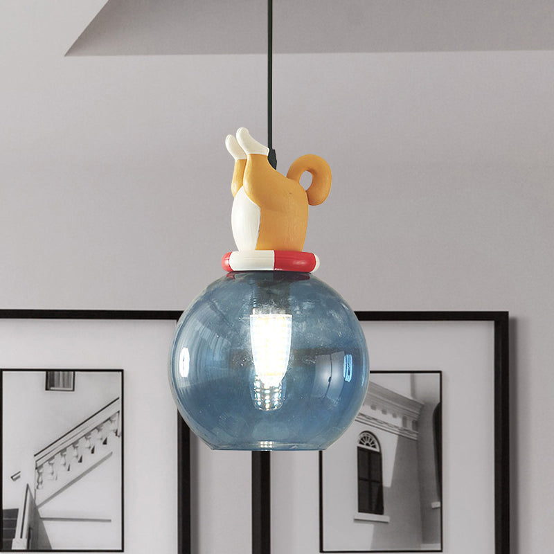 Blue Cartoon Dog/Duck/Fox Hanging Light Kids Single Bulb Resin Ceiling Pendant Light for Bedroom Blue A Clearhalo 'Ceiling Lights' 'Pendant Lights' 'Pendants' Lighting' 809884_2c0eeebe-5763-4993-a63a-0e0b650fc4ed