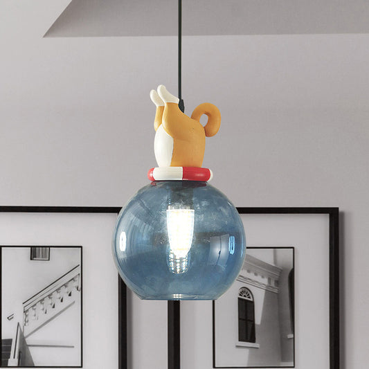 Blue Cartoon Dog/Duck/Fox Hanging Light Kids Single Bulb Resin Ceiling Pendant Light for Bedroom Clearhalo 'Ceiling Lights' 'Pendant Lights' 'Pendants' Lighting' 809884