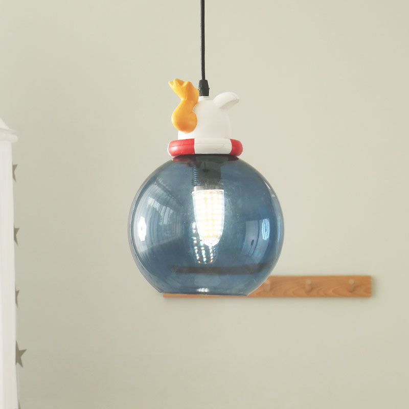 Blue Cartoon Dog/Duck/Fox Hanging Light Kids Single Bulb Resin Ceiling Pendant Light for Bedroom Clearhalo 'Ceiling Lights' 'Pendant Lights' 'Pendants' Lighting' 809888