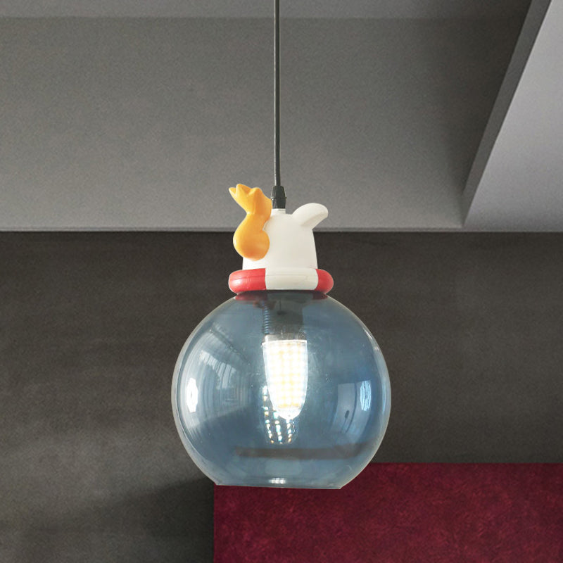 Blue Cartoon Dog/Duck/Fox Hanging Light Kids Single Bulb Resin Ceiling Pendant Light for Bedroom Clearhalo 'Ceiling Lights' 'Pendant Lights' 'Pendants' Lighting' 809889