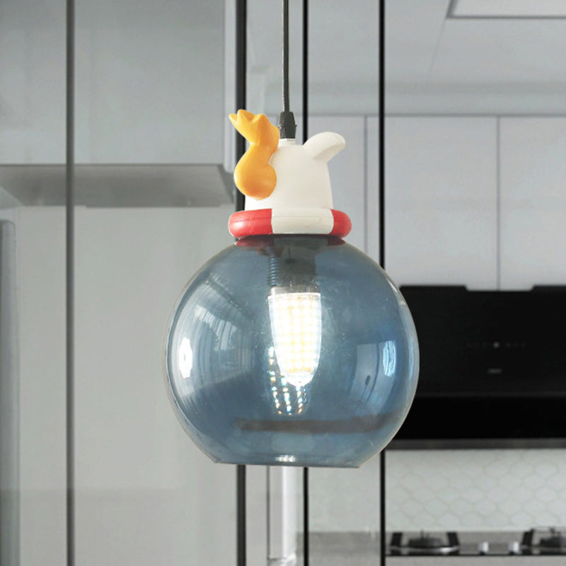 Blue Cartoon Dog/Duck/Fox Hanging Light Kids Single Bulb Resin Ceiling Pendant Light for Bedroom Clearhalo 'Ceiling Lights' 'Pendant Lights' 'Pendants' Lighting' 809890