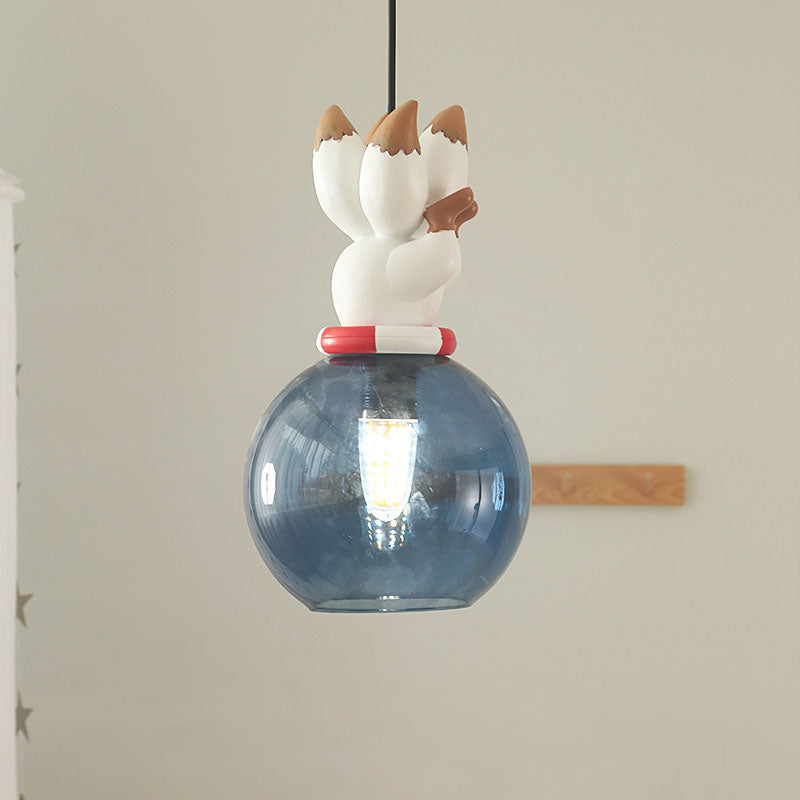 Blue Cartoon Dog/Duck/Fox Hanging Light Kids Single Bulb Resin Ceiling Pendant Light for Bedroom Clearhalo 'Ceiling Lights' 'Pendant Lights' 'Pendants' Lighting' 809892