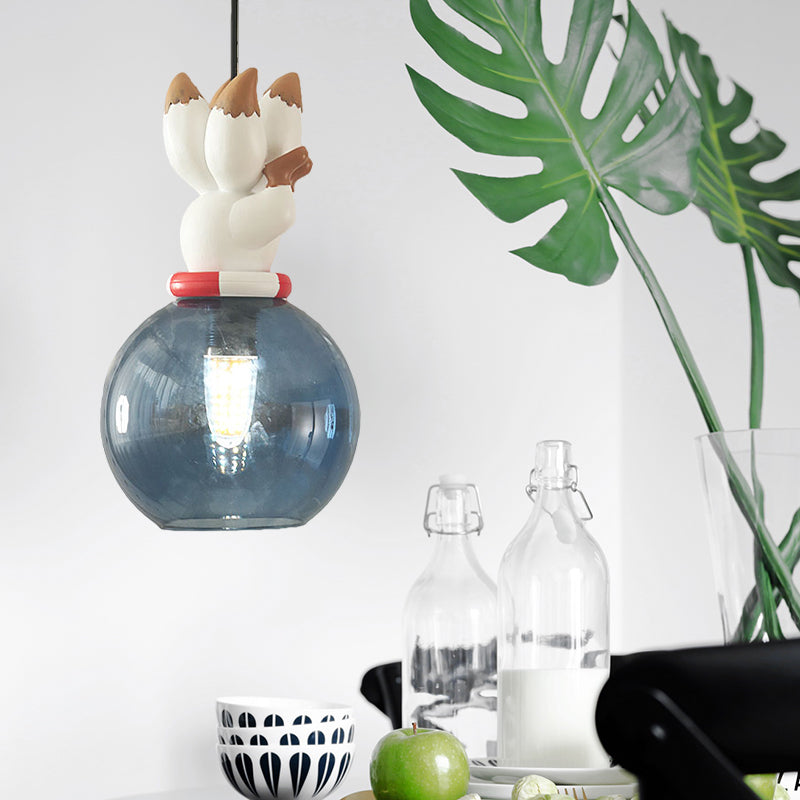 Blue Cartoon Dog/Duck/Fox Hanging Light Kids Single Bulb Resin Ceiling Pendant Light for Bedroom Clearhalo 'Ceiling Lights' 'Pendant Lights' 'Pendants' Lighting' 809893