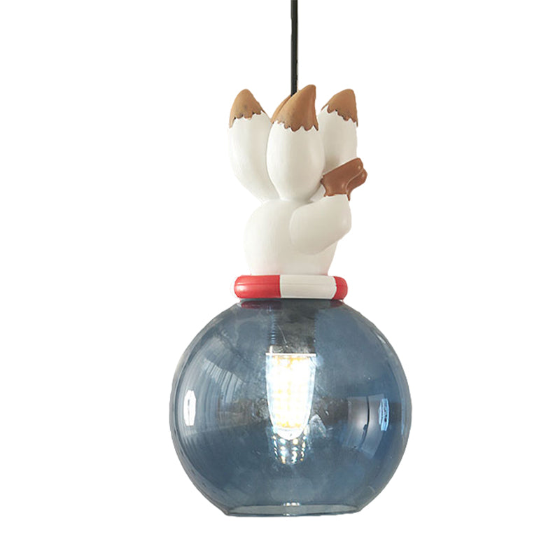 Blue Cartoon Dog/Duck/Fox Hanging Light Kids Single Bulb Resin Ceiling Pendant Light for Bedroom Clearhalo 'Ceiling Lights' 'Pendant Lights' 'Pendants' Lighting' 809895