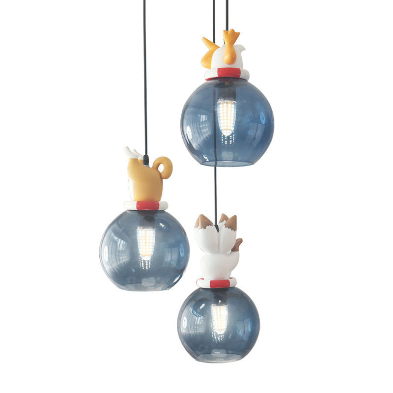 Cartoon Animals Resin Multi Pendant Light Kids 3 Heads Blue Hanging Ceiling Light for Bedroom Clearhalo 'Ceiling Lights' 'Pendant Lights' 'Pendants' Lighting' 809898