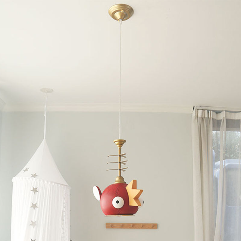 Modern Cartoon Cyprinoid Shade Gold Hanging Lamp Kit 1/4 Lights Pendant Lighting in Red Clearhalo 'Ceiling Lights' 'Pendant Lights' 'Pendants' Lighting' 809900