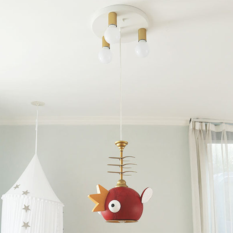 Modern Cartoon Cyprinoid Shade Gold Hanging Lamp Kit 1/4 Lights Pendant Lighting in Red 4 Red Clearhalo 'Ceiling Lights' 'Pendant Lights' 'Pendants' Lighting' 809904_590d53e5-4ae0-414b-a317-f12146e0e616