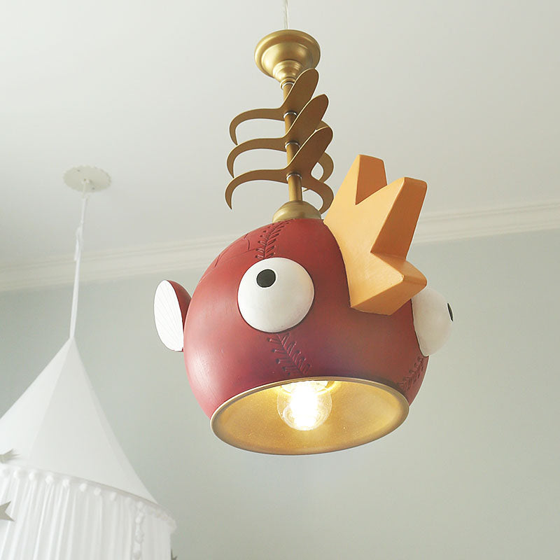 Modern Cartoon Cyprinoid Shade Gold Hanging Lamp Kit 1/4 Lights Pendant Lighting in Red Clearhalo 'Ceiling Lights' 'Pendant Lights' 'Pendants' Lighting' 809905