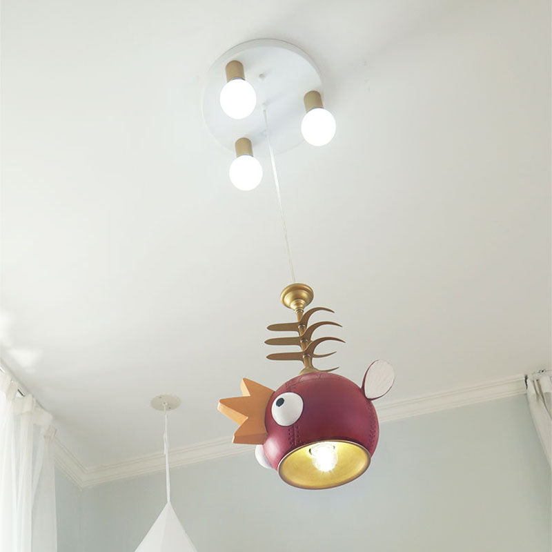 Modern Cartoon Cyprinoid Shade Gold Hanging Lamp Kit 1/4 Lights Pendant Lighting in Red Clearhalo 'Ceiling Lights' 'Pendant Lights' 'Pendants' Lighting' 809906